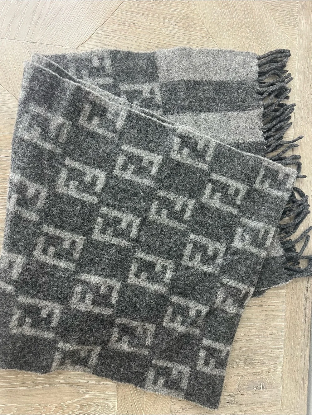 Fendi Unisex Monogram Wool Scarf in Gray